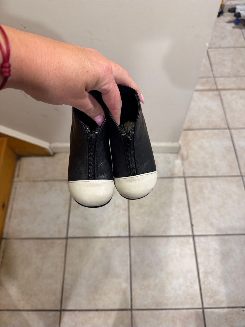 Black and White Leather Zip-Front Ankle Boots